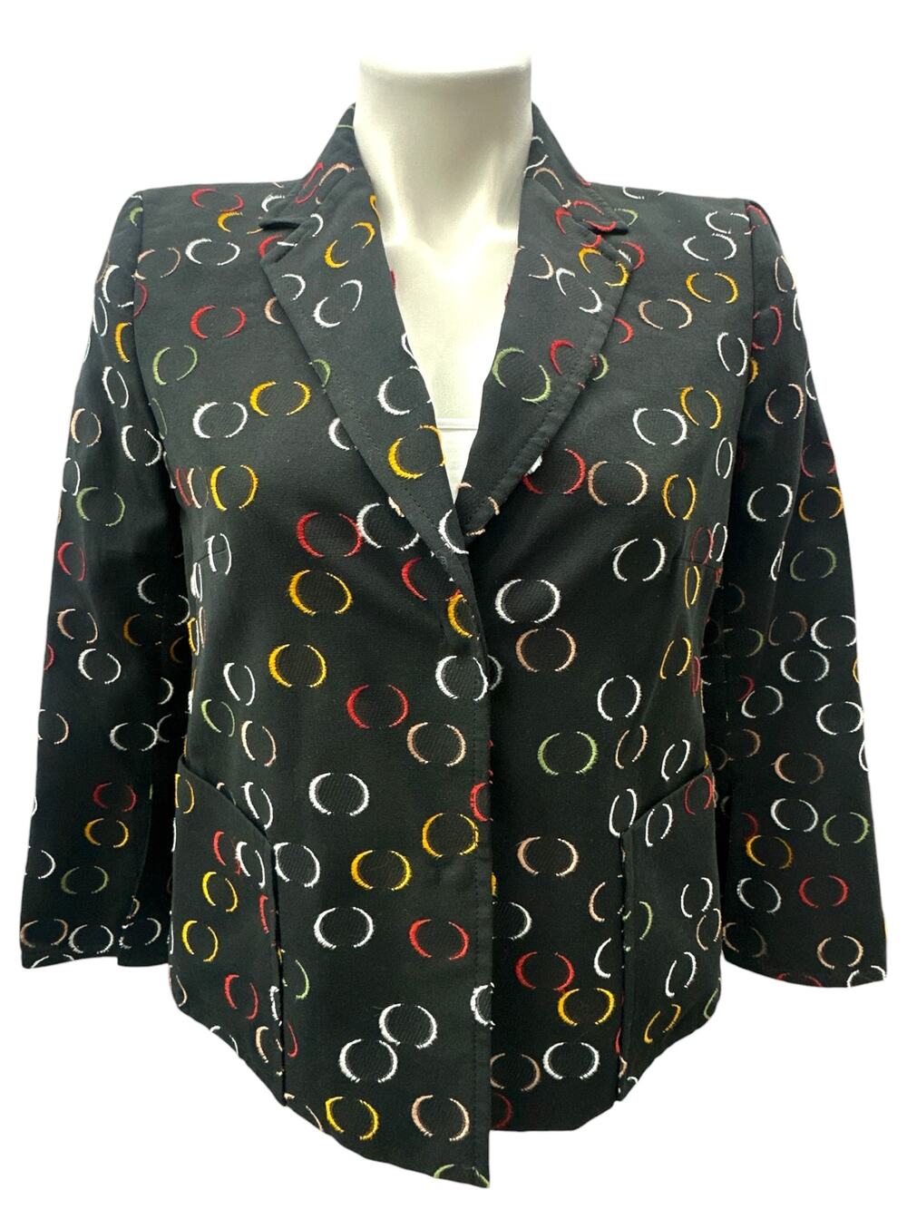 Akris Punto Embroidered Blazer Women 6 Black Circle Print Career Jacket